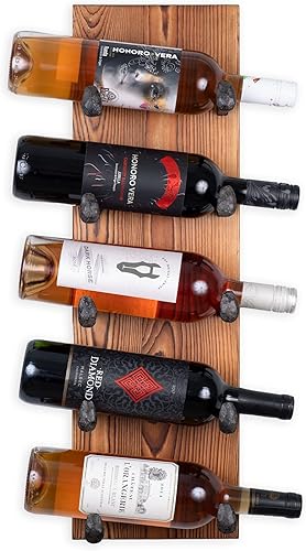 Miniatura 5 de Rustic State Alicante - Estante vertical para vino de madera recuperada montado en la pared, organizador con ganchos de hierro fundido para 5