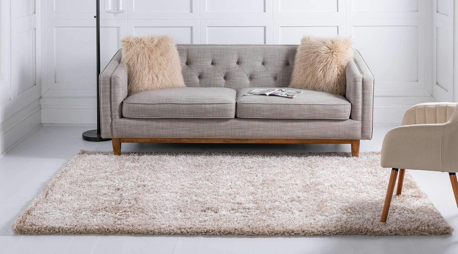 Unique Loom Rabat Shag Collection Modern Tribal Moroccan Inspired Plush & Soft Nomad Design Area Rug (8' 0 x 10' 0 Rectangular, Taupe/ Ivory)