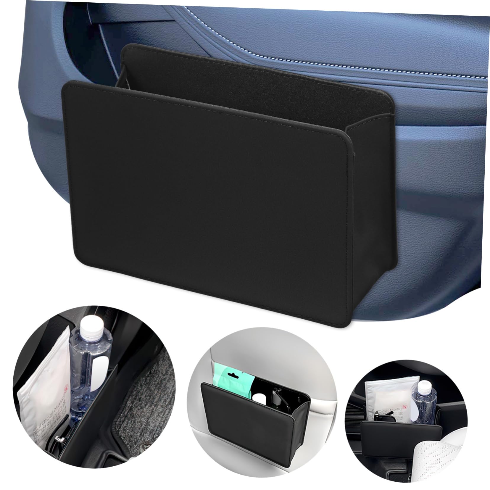 Poubelle de portière pour voiture noire : organisateur compact de rangement pour siège arrière