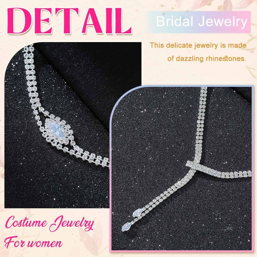 GORAIS Rhinestone Jewelry Silver Necklace Prom Jewelry Sets | Womens Jewelry Set Bridal Wedding Costume Jewelry Sets