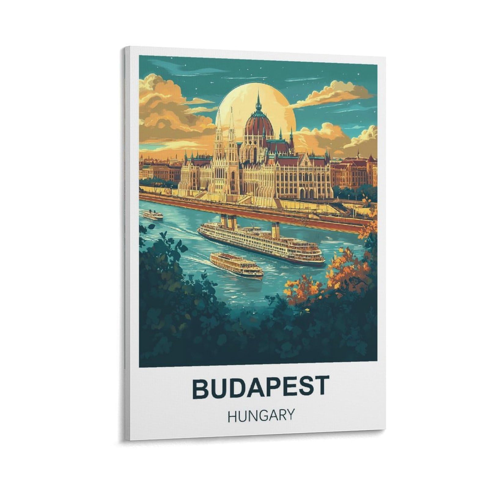 FJIWECWSQ Budapest Hungary Vintage Travel Posters 12x18inch(30x45cm) Canvas Wall Art Painting Prints