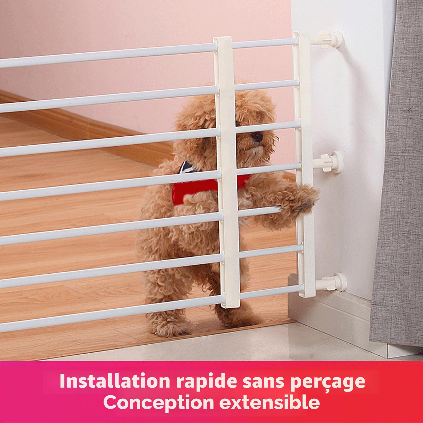 Barrière de Sécurité Extensible en Métal pour Chien et Animal de Compagnie, Réglable et Portable, Barrière d'Intérieur et Extérieur pour Maison et Appartement, Système de Verroui