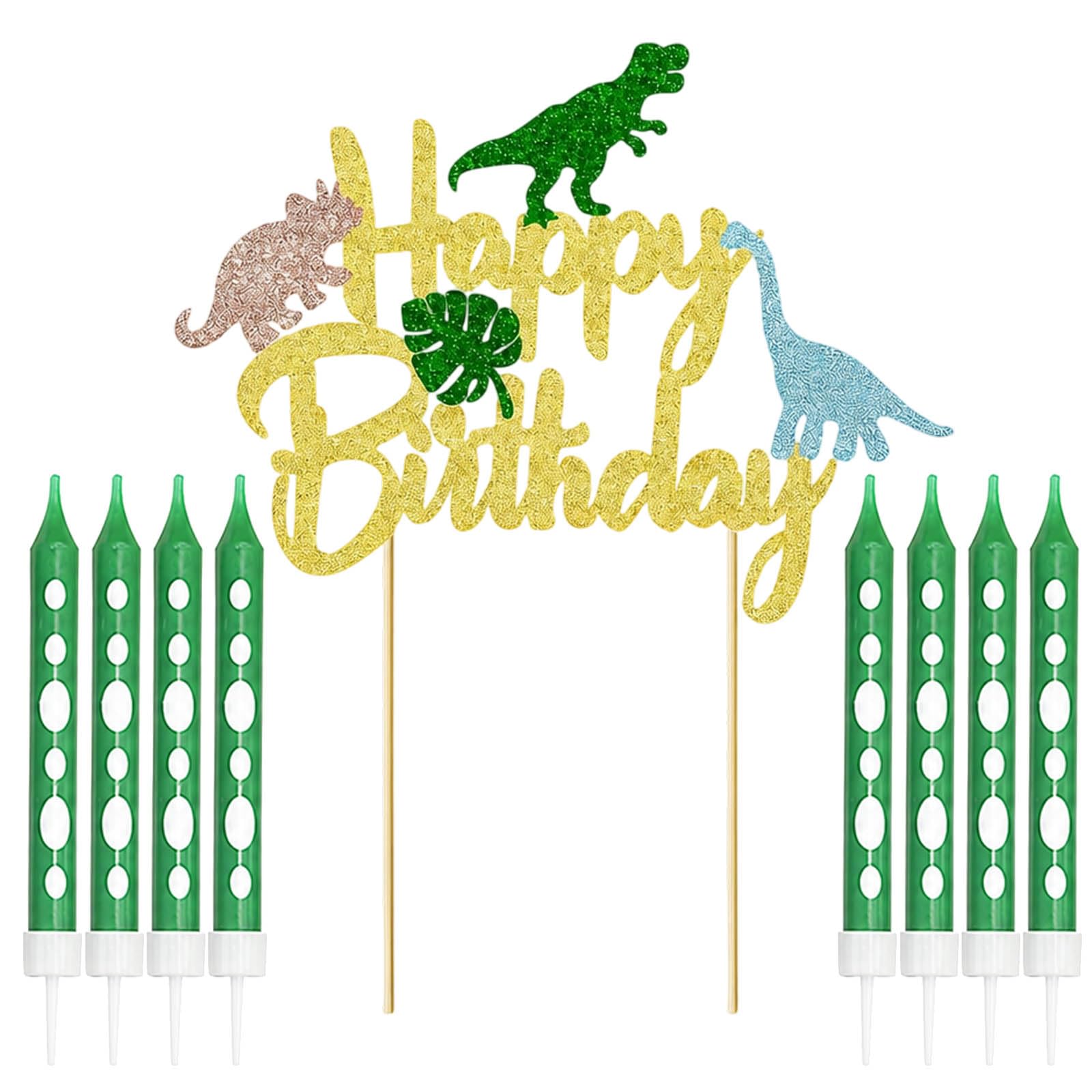 9-Piece Dinosaur Cake Topper and Green Birthday Candles Set, Large Dinosaur Cake Decorations for Boys and Girls Party Shower Supplies and Jungle Theme Supplies