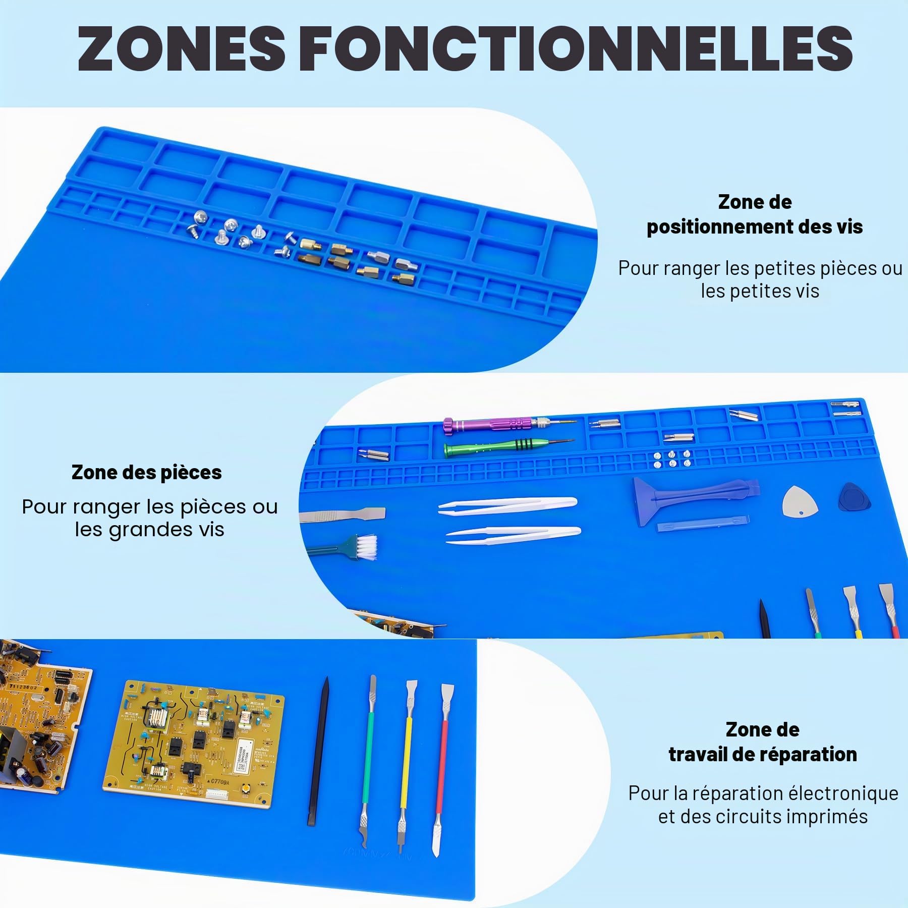 Très grand Tapis de soudure surdimensionné 70cm x 40cm, 932°F tapis de travail en Silicone résistant à la chaleur, grand tapis de réparation pour l’électronique téléphone portable réparation (Bleu)