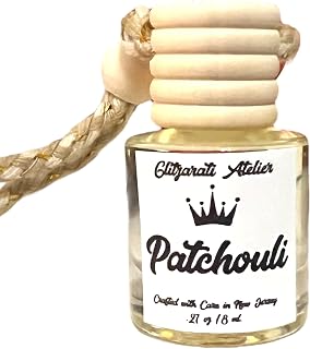Patchouli Hanging Car Diffuser – 8ml Glass Freshener | Earthy Oud, Amber & Spice Scent with Essential Oils | Handmade by Glitzarati Atelier