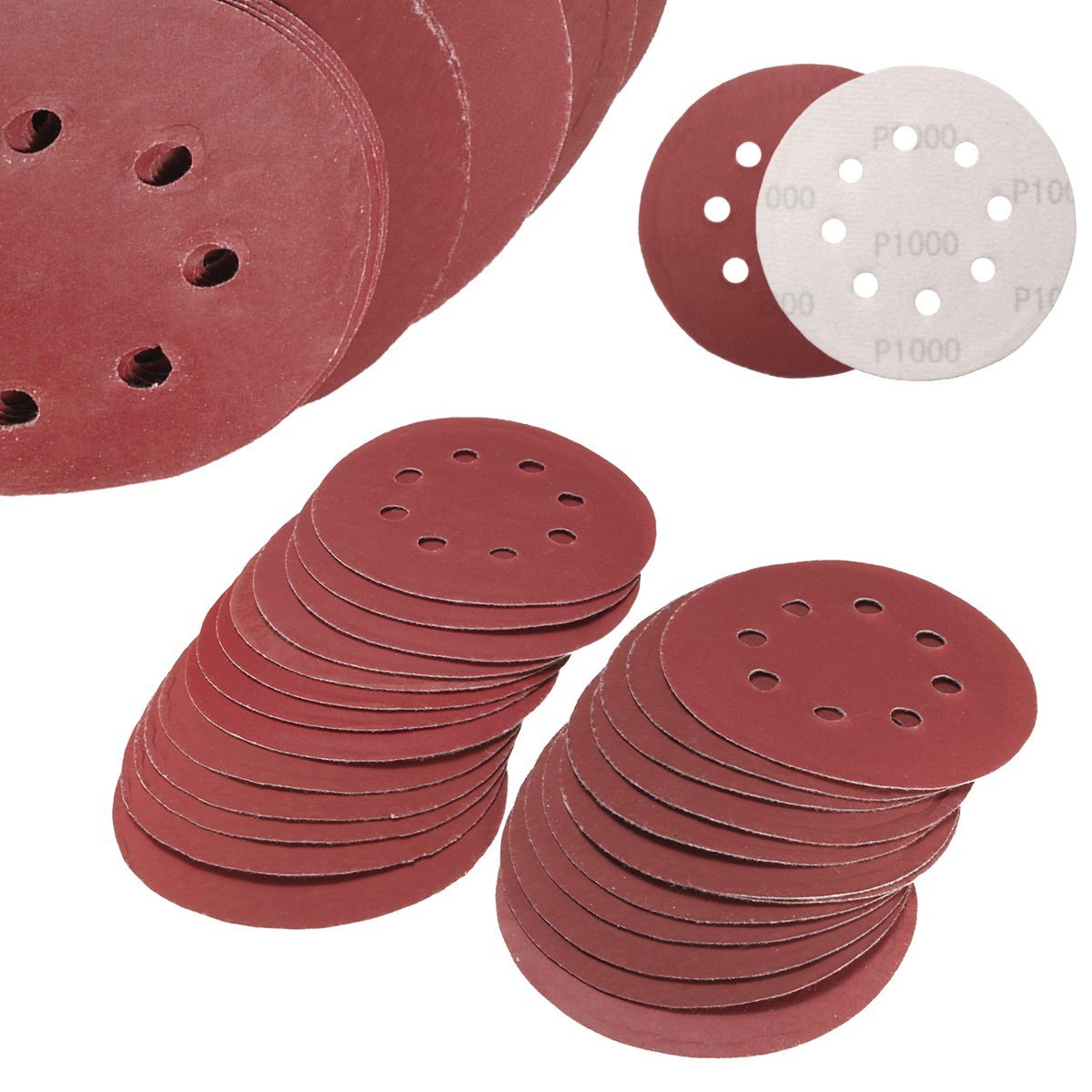 HAPYLY 5 Inch 8-Hole Hook and Loop Sanding Discs 25PCS 800 1000 1200 1500 2000 Grit Assorted Orbital Sander Round Sandpaper Tool