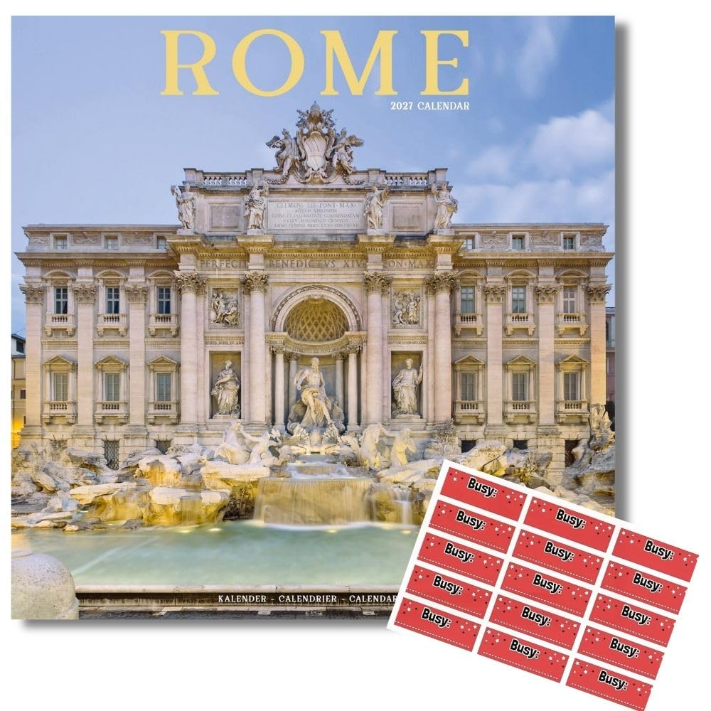 Avonside Rome 2027 Calendar with Organisational Stickers, 16 Month Square Wall Calendar (Sept 2026 - Dec 2027), UK Planner Featuring Rome Views, Travel, Home or Office, 11.6 x 11.6 in
