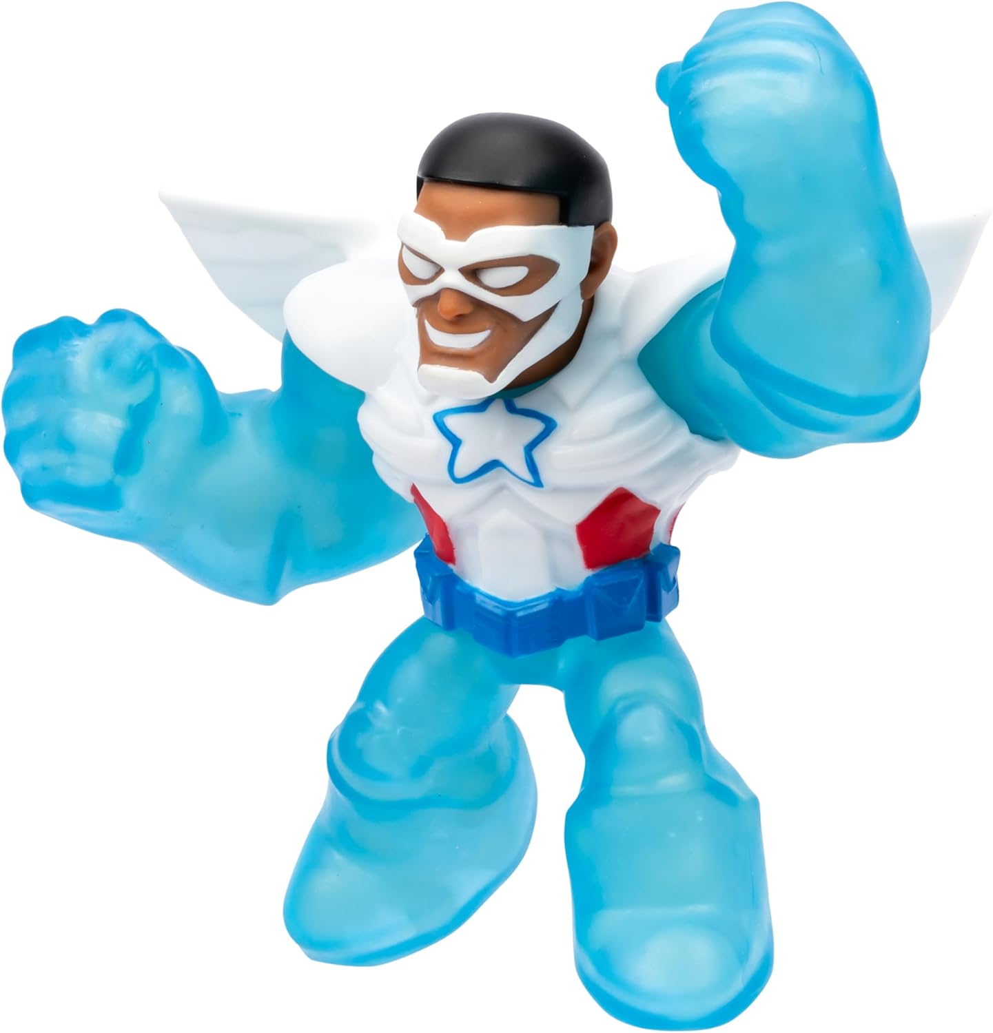 Heroes of Goo JIT Zu Glow Surge, Stretch and Glow Sam Wilson, Super Stretchy Goo Filled Marvel Superhero Captain America Sam Wilson with The Power to Glow-in-The-Dark, Stretch Him 3 Times his Size