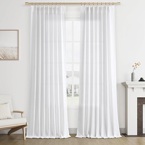 Miniatura 11 de Joywell Cortinas de Ventana de Lino con Pliegues Pinzados de 84 Pulgadas de Largo, Pestañas Traseras con Anillas de Clip, Cortinas Semitransparentes
