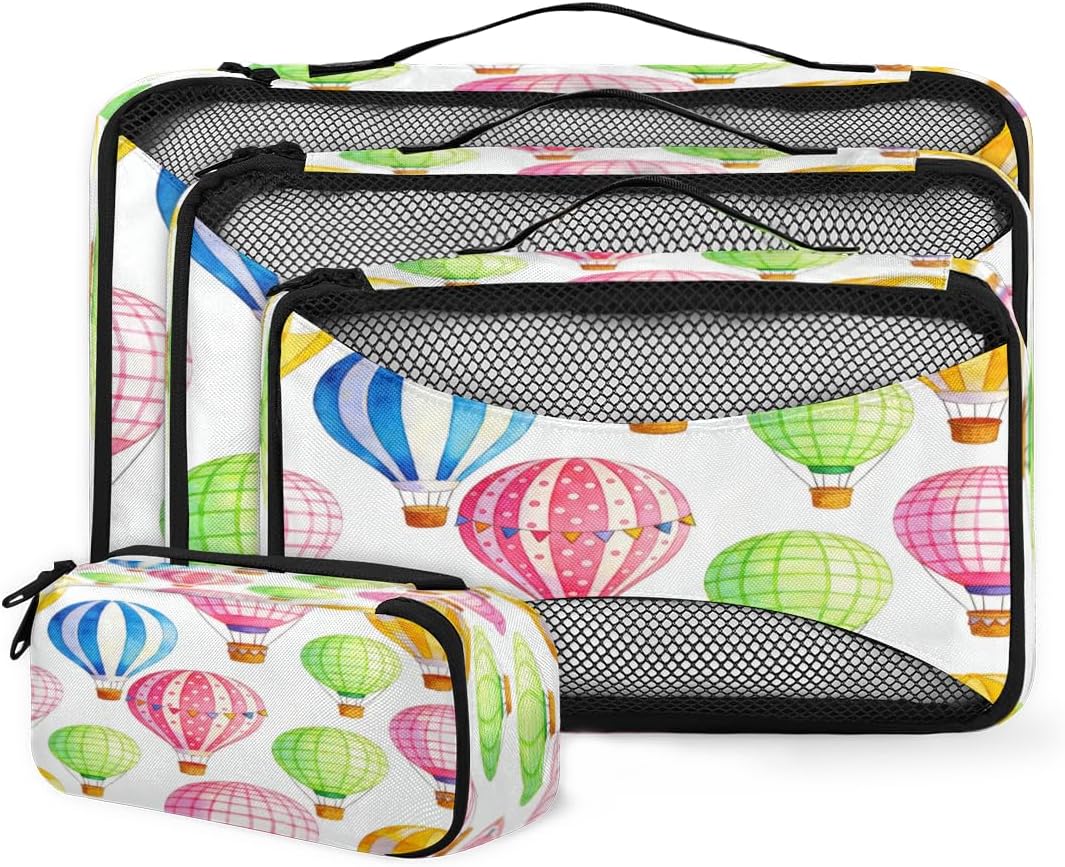Colorful hot air balloon theme Travel packaging box 4 sets - 4 sizes of durable luggage storage boxes,comprehensive packaging boxes for toiletries,underwear,shoes,and travel essentials