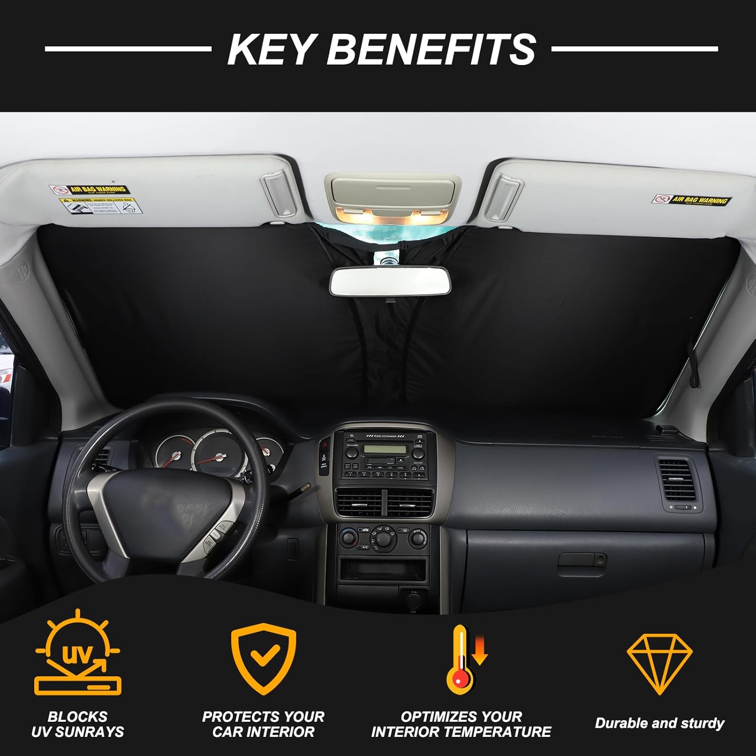 Windshield Sun Shade for Honda Pilot 2003 2004 205 2006 2007 2008, Front Window Sun Visor Protector, Foldable Car Reflective Blocker UV Rays and Heat