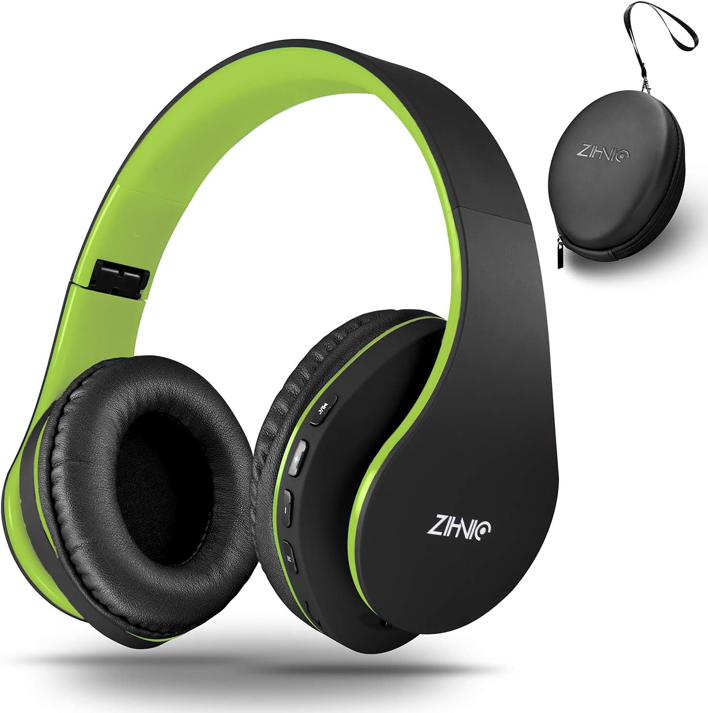 Bluetooth Headphones Over-Ear, Foldable Wireless and Wired Stereo Headset Micro SD/TF, FM for Cell Phone,PC,Soft Earmuffs &Light Weight for Prolonged Wearing(Black/Green)