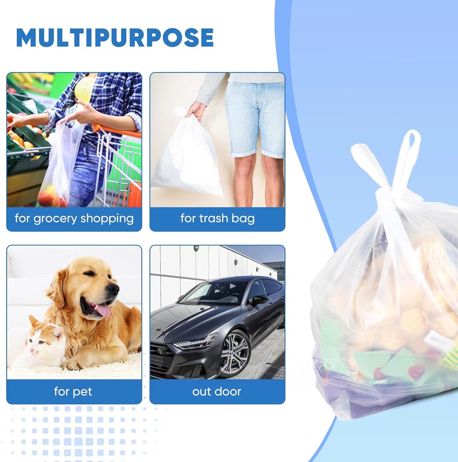 Plastic Bags - with Handles for Small Busin, Restaurants,