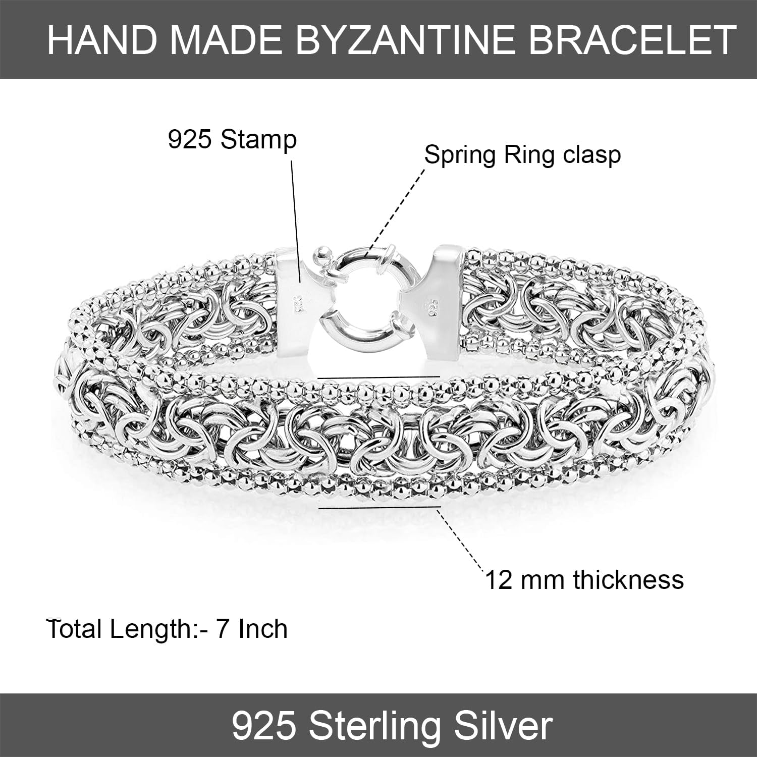 LeCalla Italian 925 Sterling Silver Byzantine Bracelets for Women | Handmade Classic Byzantine Link Chain Bracelet Jewelry Gift for Her Mom Wife