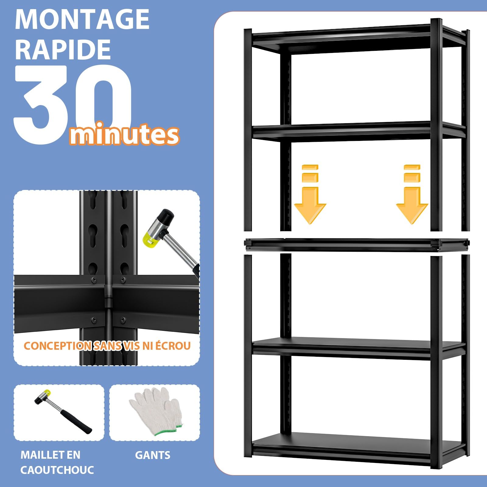 Himimi Étagère de Rangement 5 Niveaux 1000 kg Étagère Métallique Robuste avec Clayettes Réglables en Hauteur Étagère Ouverte pour Cave Garage Entrepôt Cuisine Rayonnage de Stockage 90x40x182 cm Noir