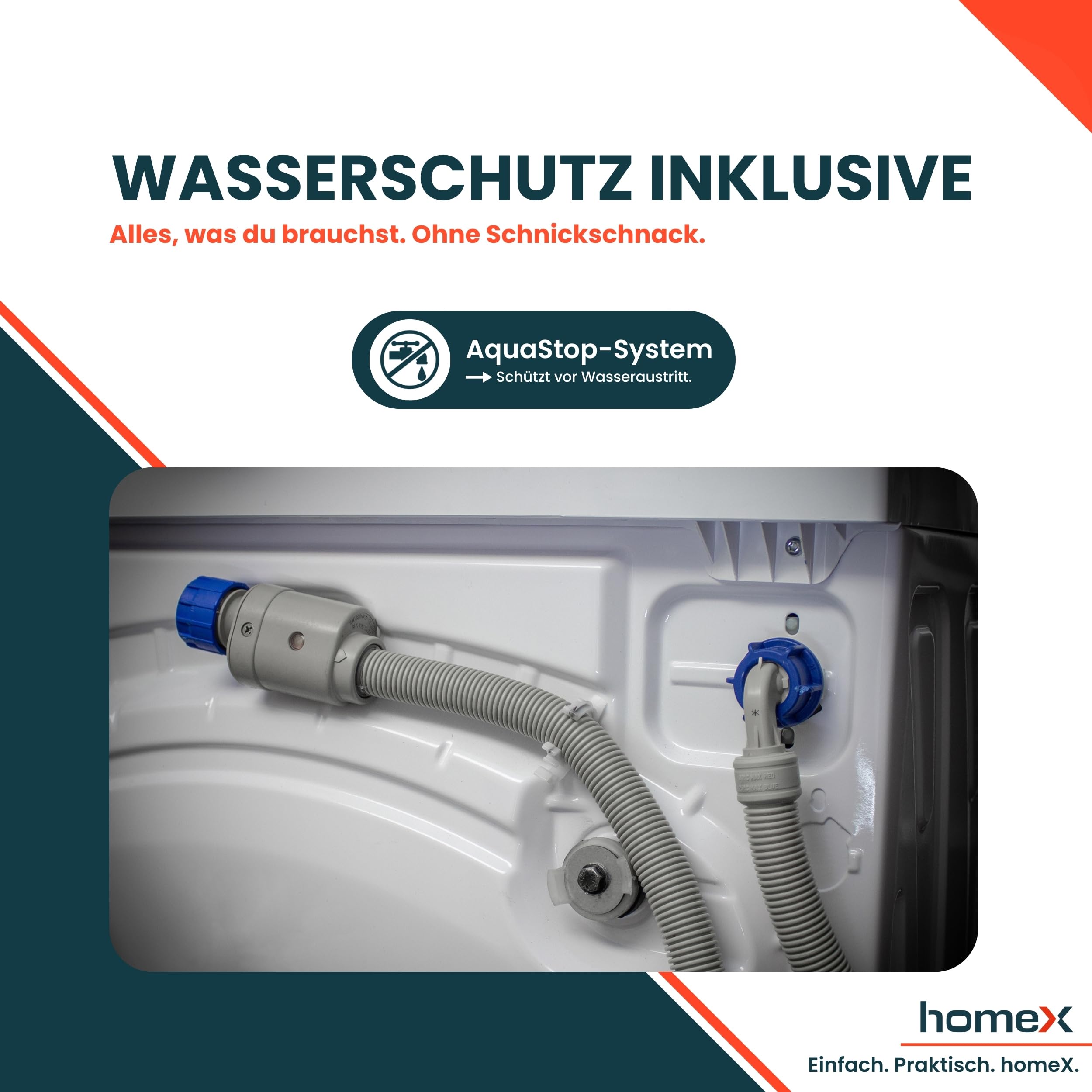 homeX Waschmaschine 6kg Frontlader 1000 U/Min Energieklasse A AquaStop Inverter Motor 14 Programme 74 dB 39 cm Tiefe 90°C weiß WF610K1A-W
