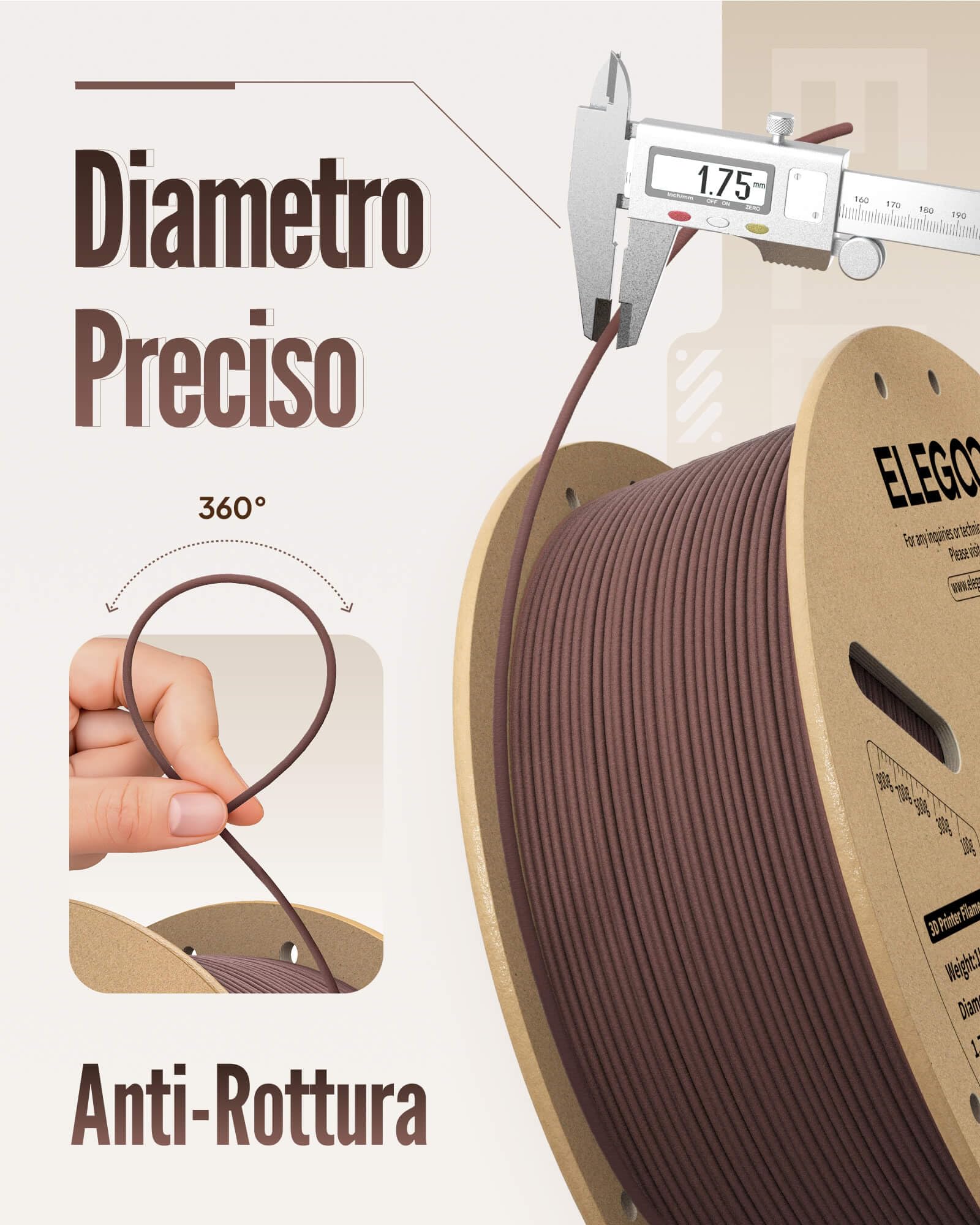 ELEGOO PLA Wood Filamento 1,75mm 1KG, Filamento PLA con Aggiunta di Farina di Legno, Precisione Dimensionale, Bobina da 1kg, Compatibile con la Maggior Parte delle Stampanti 3D FDM, Betulla Chiara