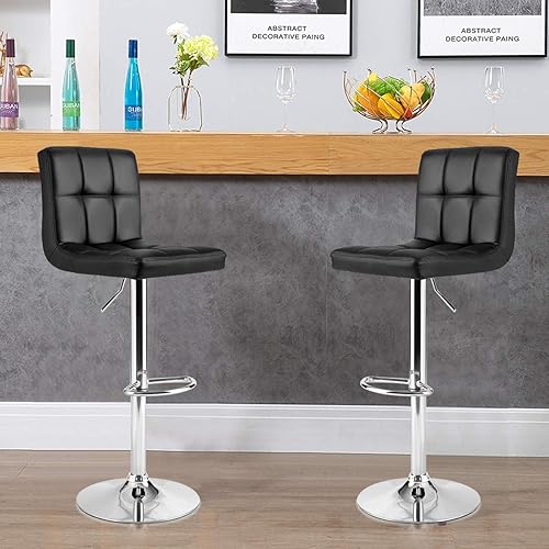 Miniatura 2 de GOFLAME Taburete de bar, silla de bar de piel sintética con altura ajustable, asiento giratorio de 360, reposapiés y base de metal antideslizante,