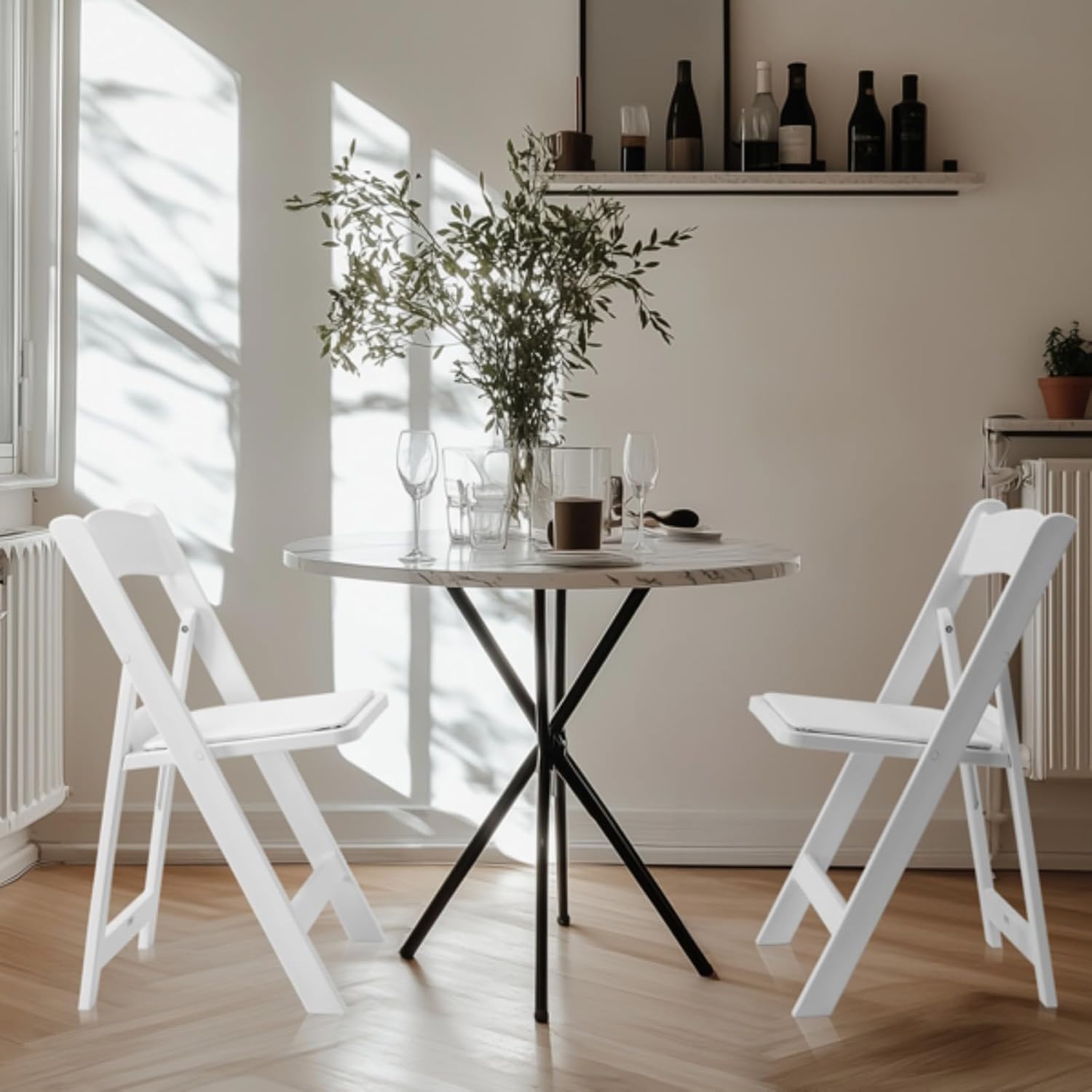 4pcs Plastic Folding Chairs, White Folding Chairs, PVC Leather Cushions, Can Support 280 Pounds, Easy to Carry, Suitable for Living Room, Dining Room, Patio, White