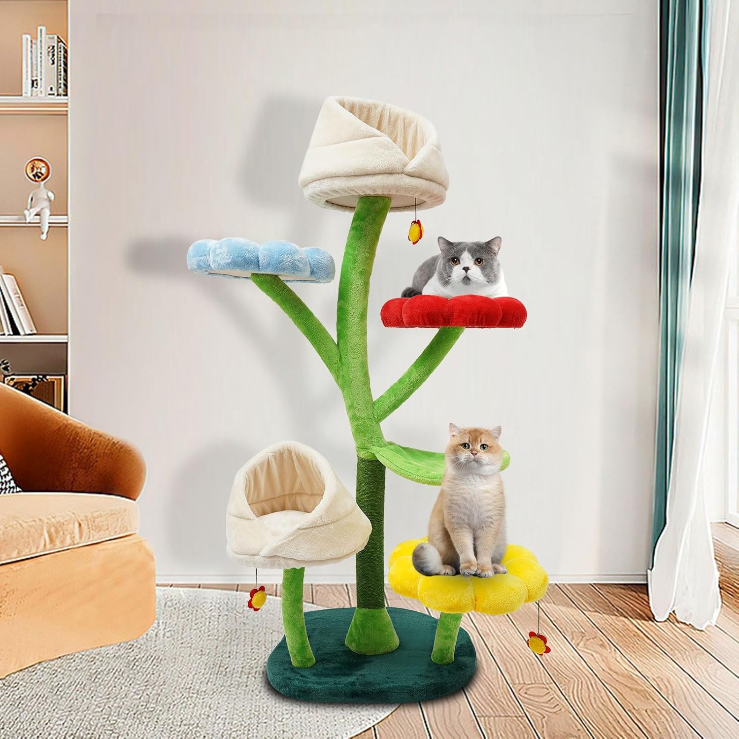 review Multilevel Cat Tower Flower Cat Tree with Leaf-Shape Hammock and Flower-Shape Resting Platform, 63.8