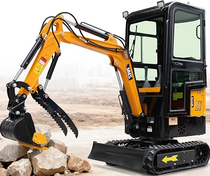 MMS 1 Ton Mini Excavator with Enclosed Cab, Hydraulic Thumb & Quick-Change Coupler, Compact Crawler Digger for Demolition, Trenching, Landscaping, and Material Handling