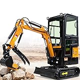 MMS 1 Ton Mini Excavator with Enclosed Cab, Hydraulic Thumb & Quick-Change Coupler, Compact Crawler Digger for Demolition, Trenching, Landscaping, and Material Handling MS10HCAB