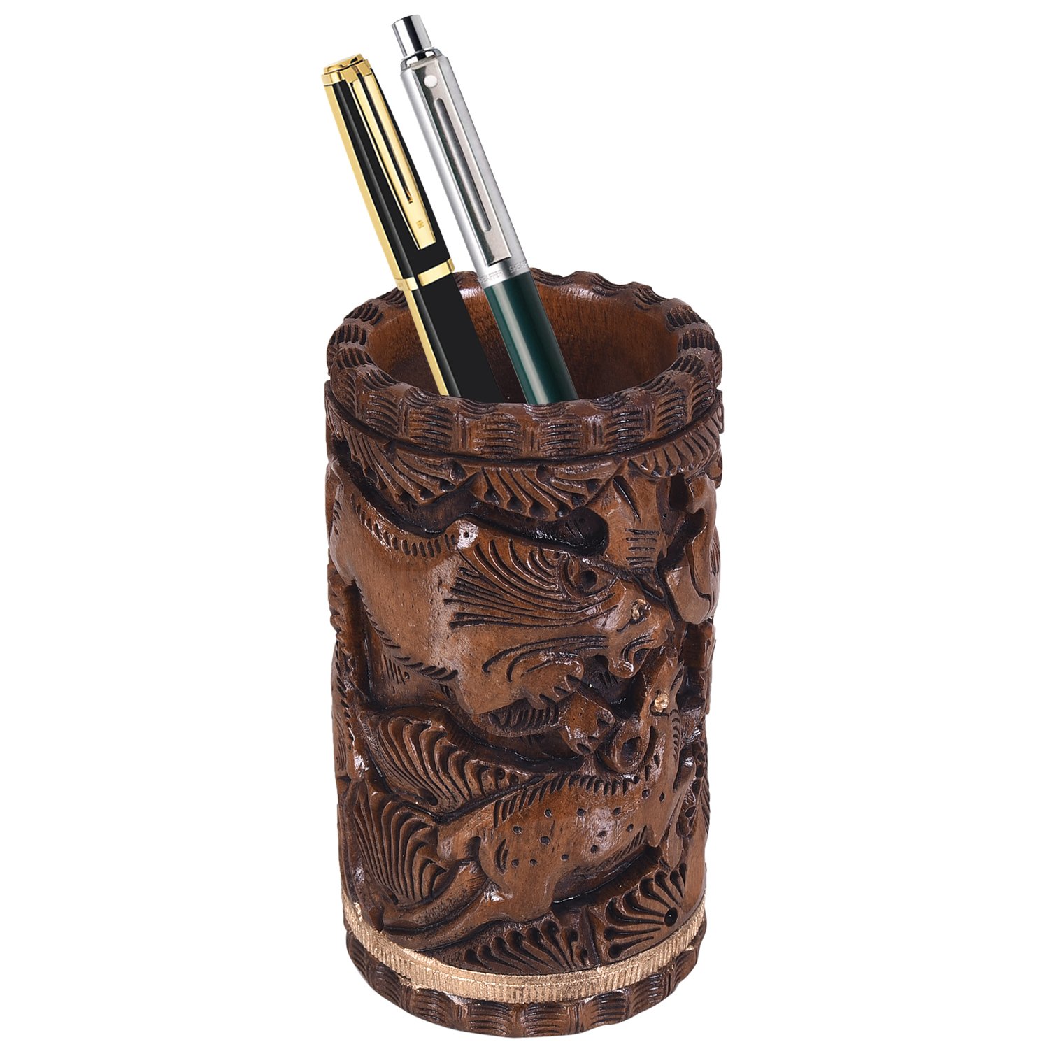 Craft Trade Hand Carved Wood Pen Holder for Desk Organizer for Home School Office Pencil Cup Pot Storage Box Suitable for Stationery