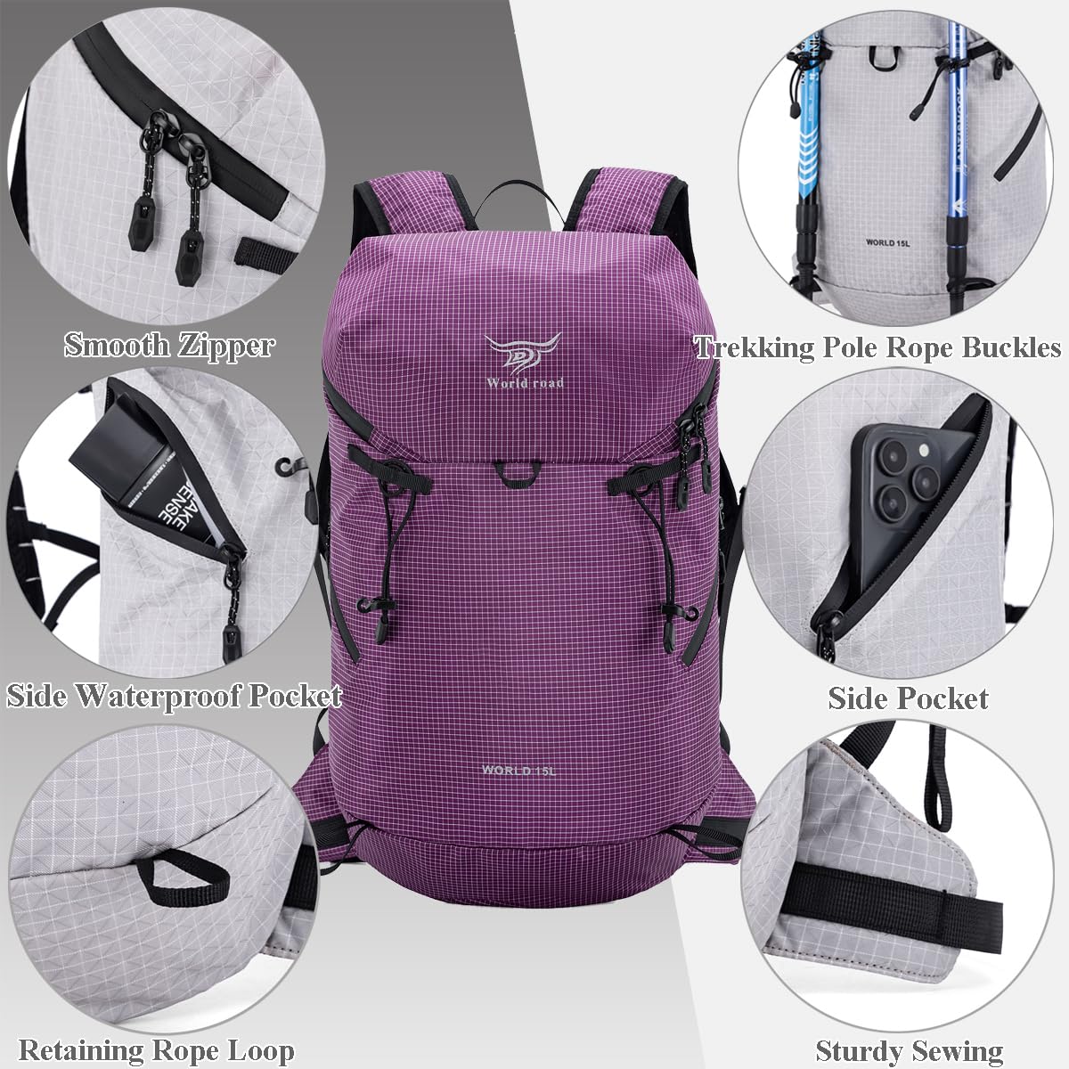 Kimwadalh Zaini Ciclismo per Uomo e Donna,15L Zaino da Hiking Piccolo Zainetti da Trekking Zainetto da Sportivo per l'esterno, la scuola, i viaggi, le passeggiate, il ciclismo