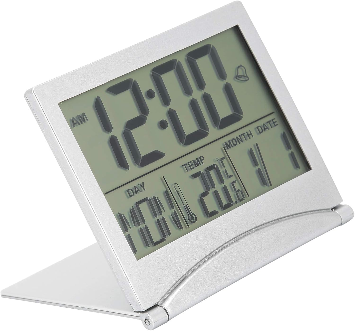 Electronic Compact Alarm Foldable Calendar Easy to Read Atomic Desktop Clock Auto Set Digital Alarm Clock Screen with Time/Date/Temperature Display- Perfect for Nightstand or Desk