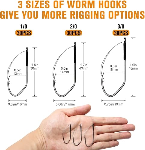 Miniatura 5 de Dovesun Ganchos de gusano sin hierbas, ganchos de equipo de Texas, 30 unidades, profesionales en V, anzuelos de pesca para agua dulce y salada, 3