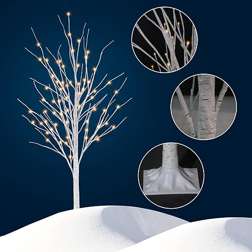 Miniatura 7 de Hooseng Árbol Iluminado de 4 pies, 5 pies y 6 pies, Paquete de 3, Lámpara de Árbol de Luces de Hadas Árbol Artificial para Festival, Fiesta