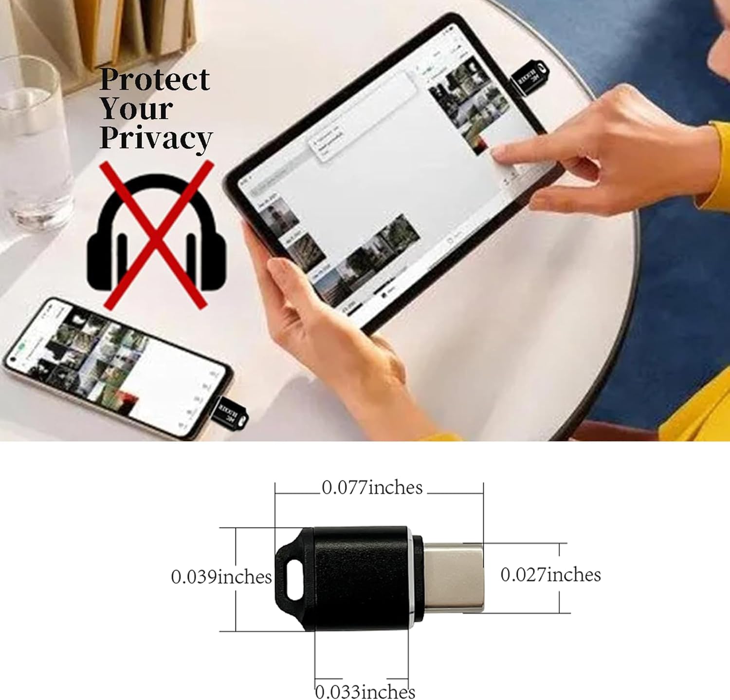 Type-C Microphone Blocker Audio Mute Adapter Privacy Protector & Silent Screen Recording Without External Noise On Phone for Screen Recording Live & Mic Mute for Meetings, Zoom, Teams(2 Pack)