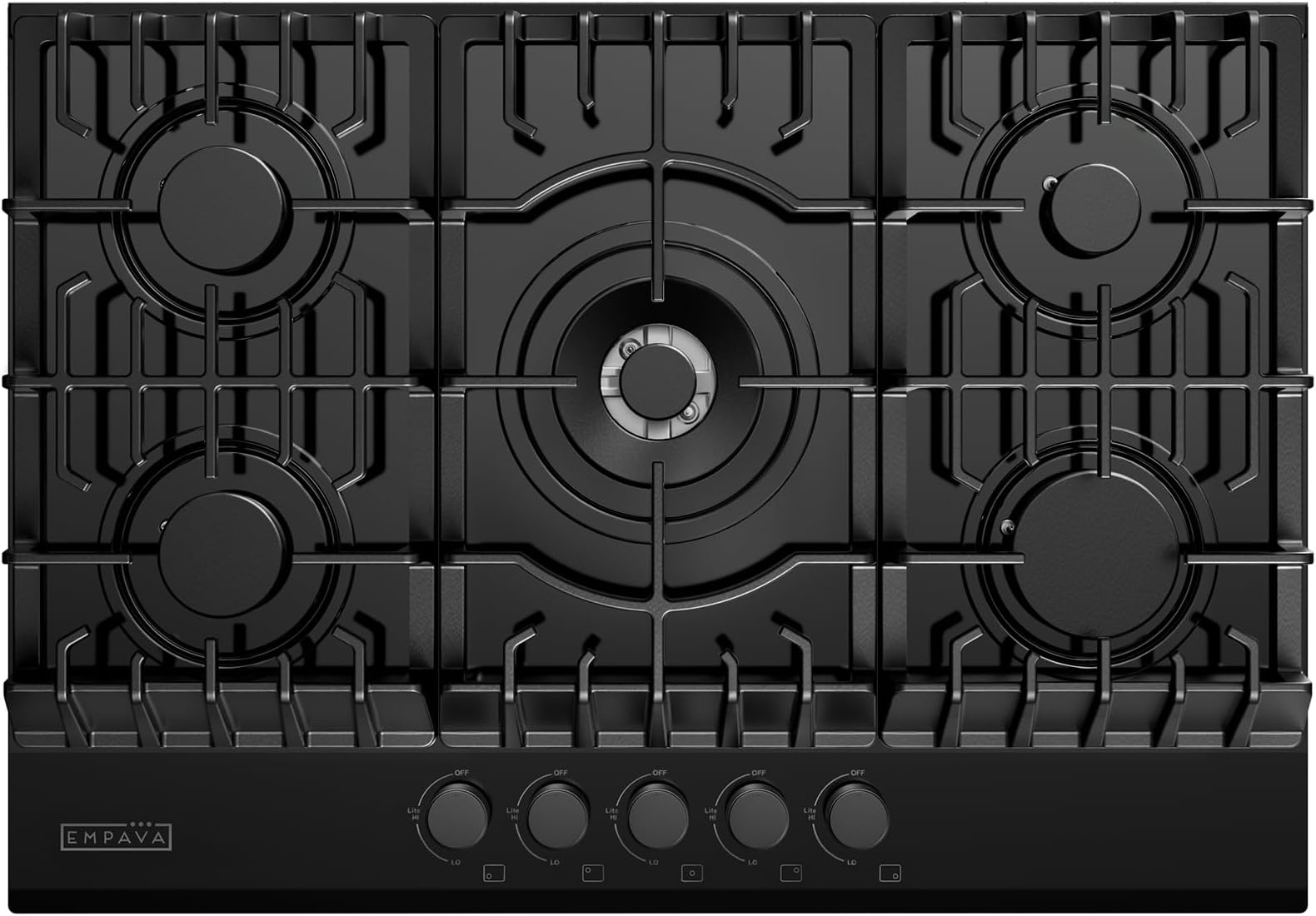 Empava 30 Inch Built-in Gas Cooktop with 5 Sealed SABAF Burners, Black Tempered Glass Surface, LPG/NG Convertible, Flame Failure Protection, Dishwasher Safe Grates