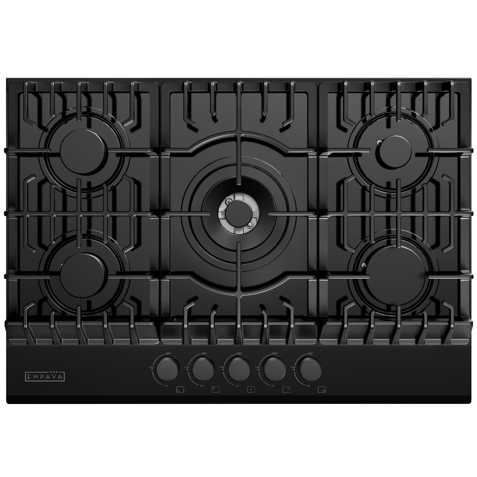 Empava 30 Inch Built-in Gas Cooktop with 5 Sealed SABAF Burners, Black Tempered Glass Surface LPG/NG Convertible, Flame Failure Protection, Dishwasher Safe Grates