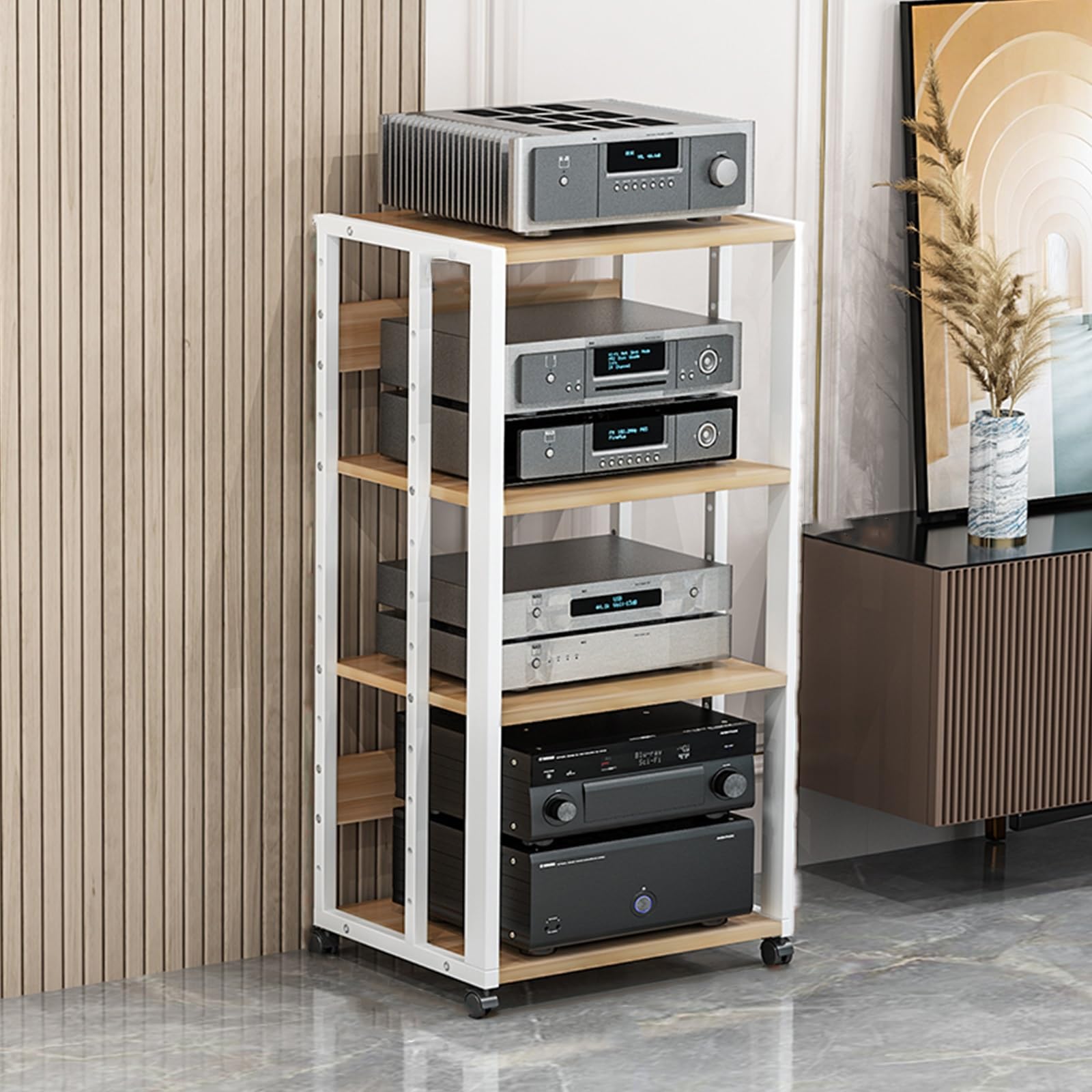 Gabinete de audio para entretenimiento en casa con soporte de sistema estéreo y rack AV