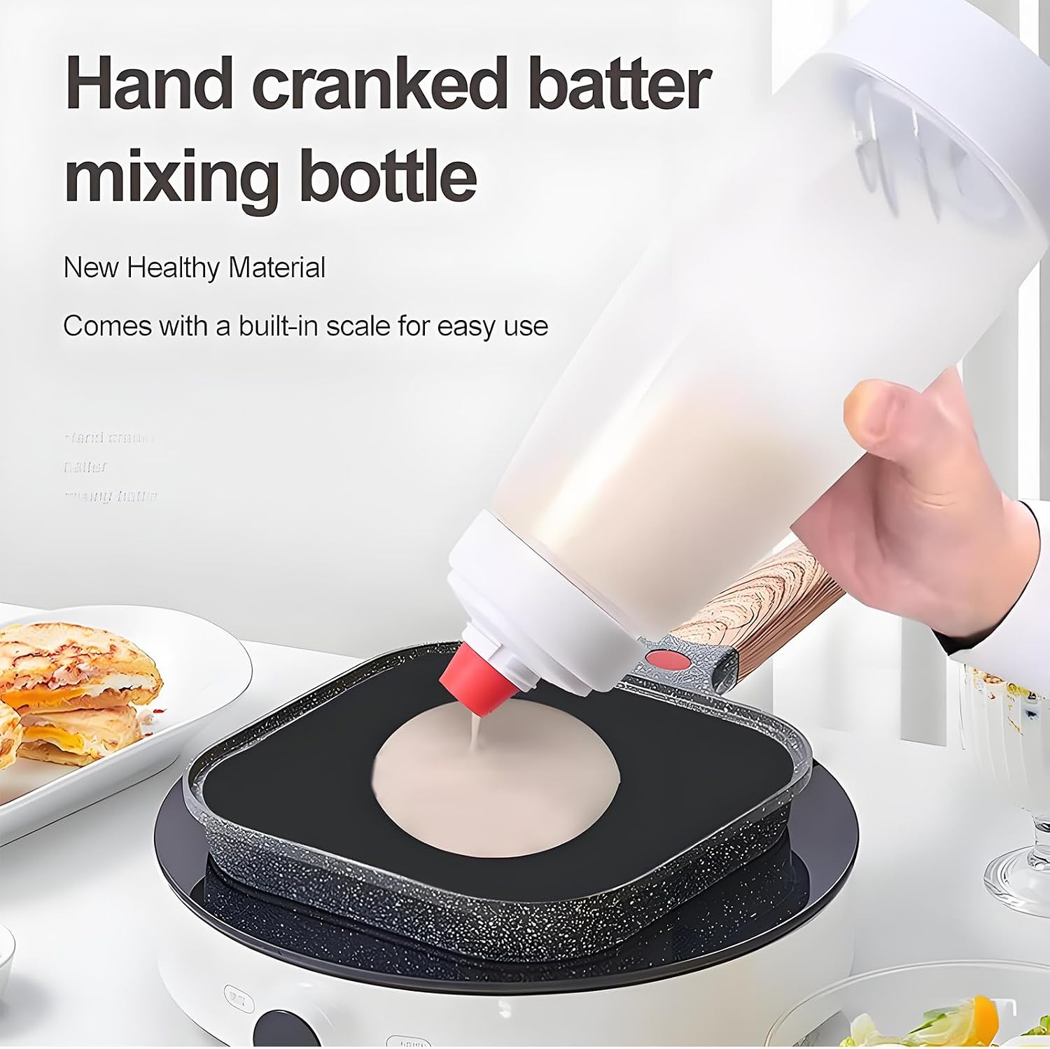 2-piece pancake batter dispenser with mixing ball, suitable for pancakes, crepes, waffles, pancakes, kataev cakes, cupcakes, etc