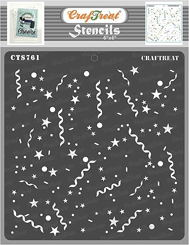CrafTreat Plantillas de confeti reutilizables para pintar en madera, lienzo, papel, tela, piso, pared y azulejos, confeti, 6 x 6 pulgadas,