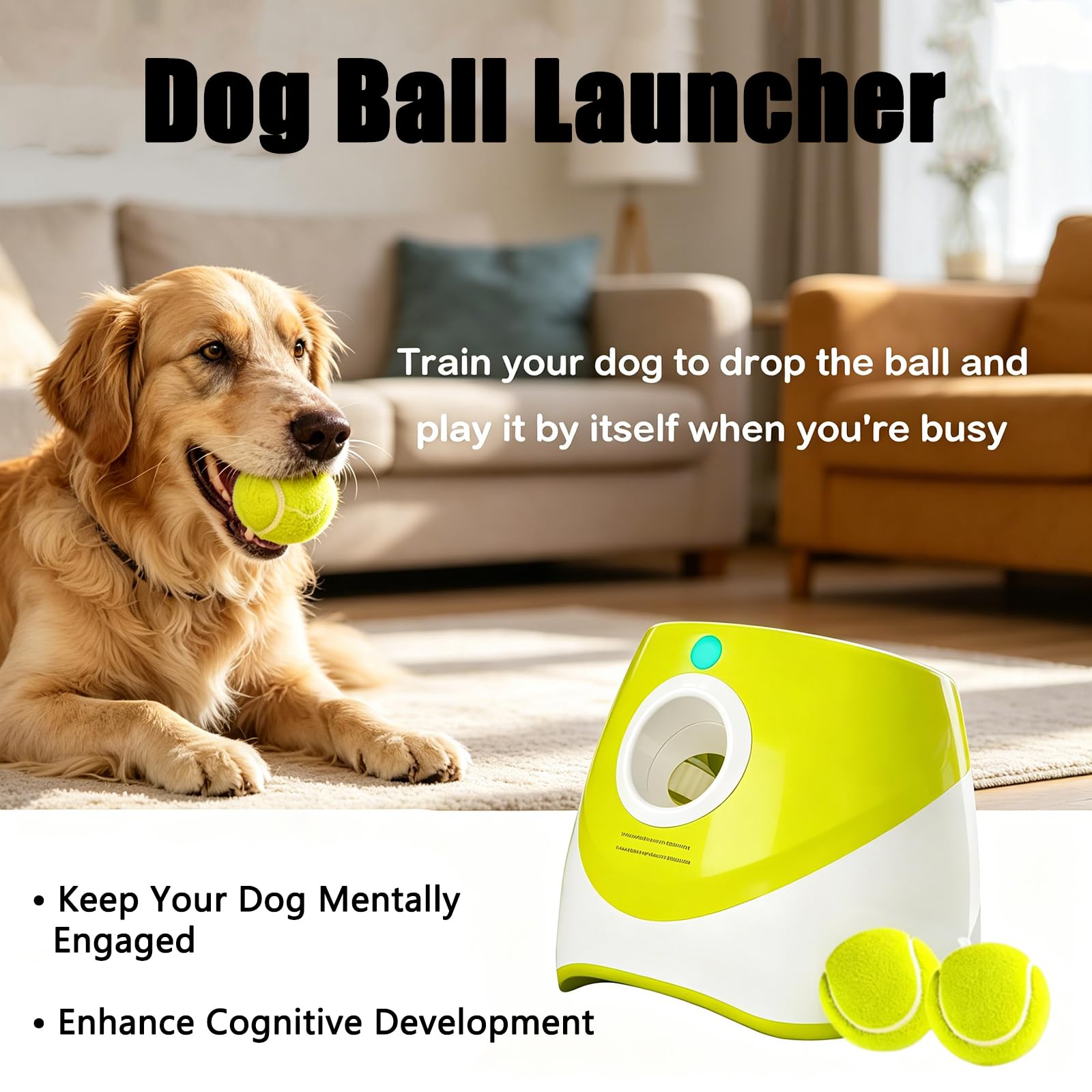 Lanceur Automatique De Balle pour Chien, Jouet Interactif avec 6 Mini Balles De 5,1 Cm, Chargement USB, 3 Réglages De Distance, Machine à Lancer De Balle pour Chiens De Petite Et Moyenne Taille Green
