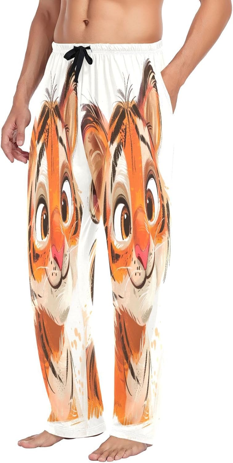ALAZA Cute Tiger Cartoon Men's Pajama Pants Men Cotton Pajama Bottoms with Pockets, S