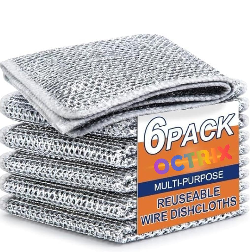 See full amazon price history chart for OCTRIX Double Layer Non Scratch Steel Wire Dishcloth for Kitchen 6 Pcs Silver 20X20 CM Multi-use Kitchen Wipes, Stainless Steel, Miracle Cleaning Cloths Scrub with Sponges OCTRIX Double Layer Non Scratch Steel Wire Dishcloth for Kitchen 6 Pcs Silver 20X20 CM Multi-use Kitchen Wipes, Stainless Steel, Miracle Cleaning Cloths Scrub with Sponges (B0D815YM16) Amazon Price History, Amazon Price Tracker
