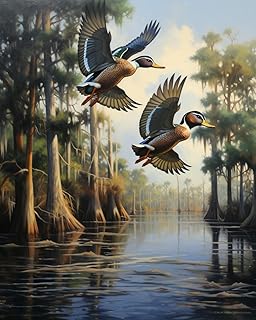Wood Ducks in Flight Mallard 5D Diamond Art Painting for Adults Full Drill Round Diamond Paint by Number Kits for Beginners Gems Cross Stitch for Wall Decor 15.8x19.8inch(3)