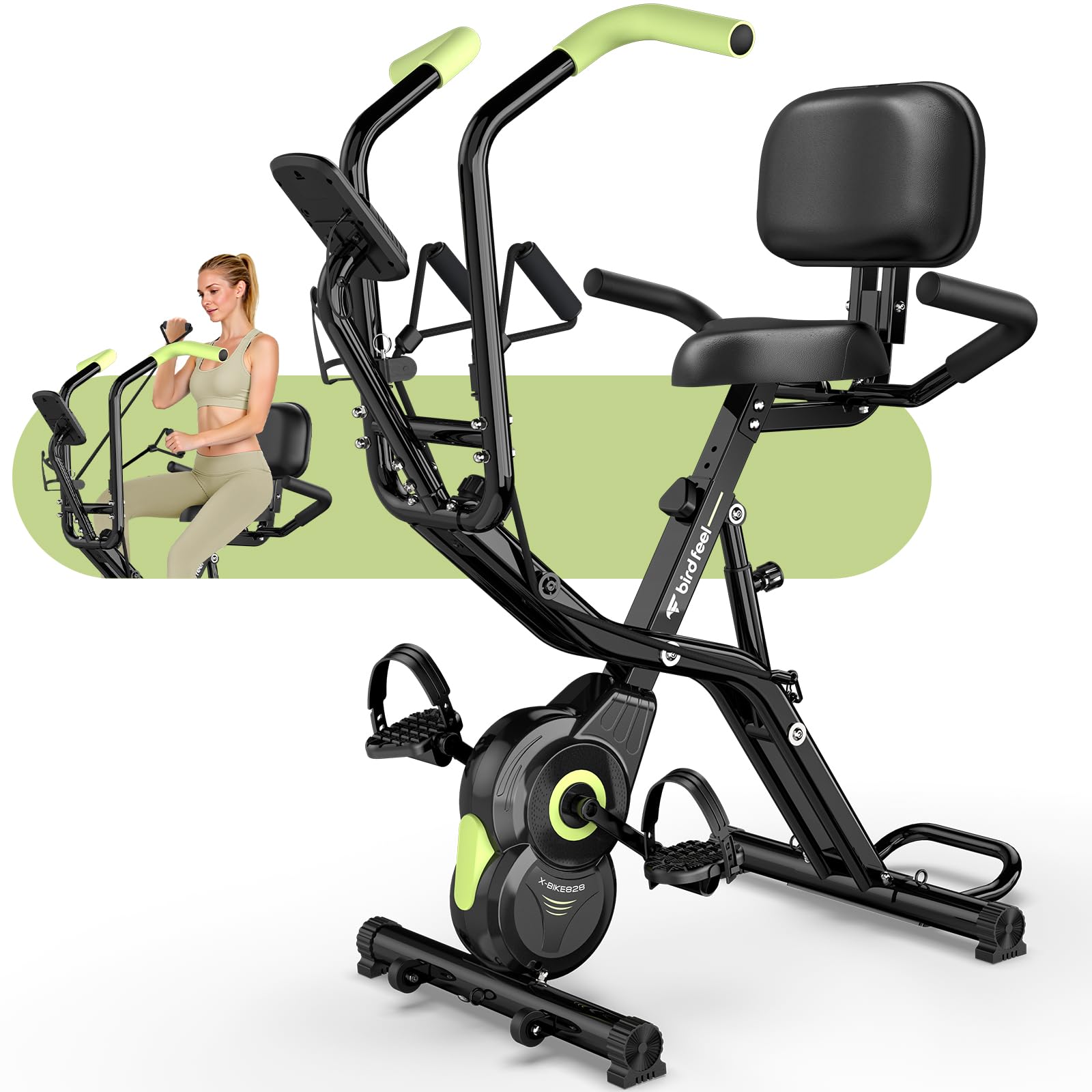Foldable Exercise Bike, 8-Level Magnetic Stationary Bike for Home Gym
