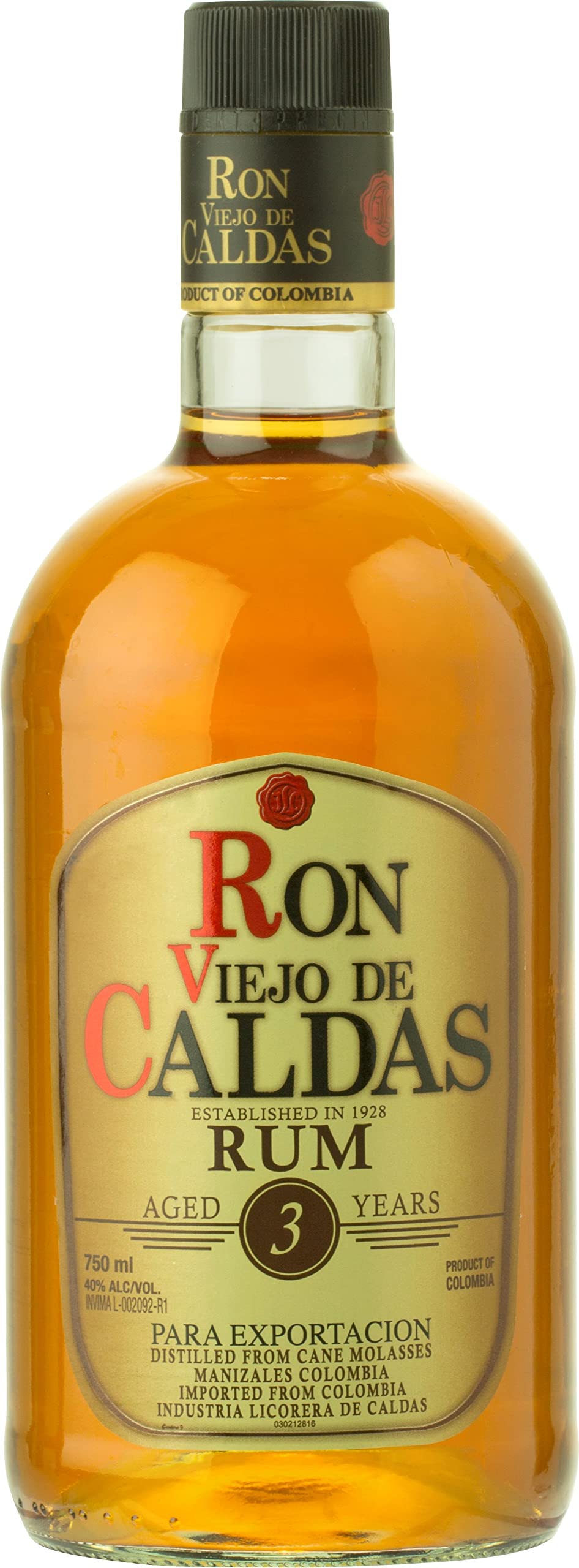 Ron Viejo De Caldas 3 Year Old Rum - Experience the Richness of Colombia in a Glass | 40% ABV | 750ml | A Smooth Blend Of Oak and Vanilla
