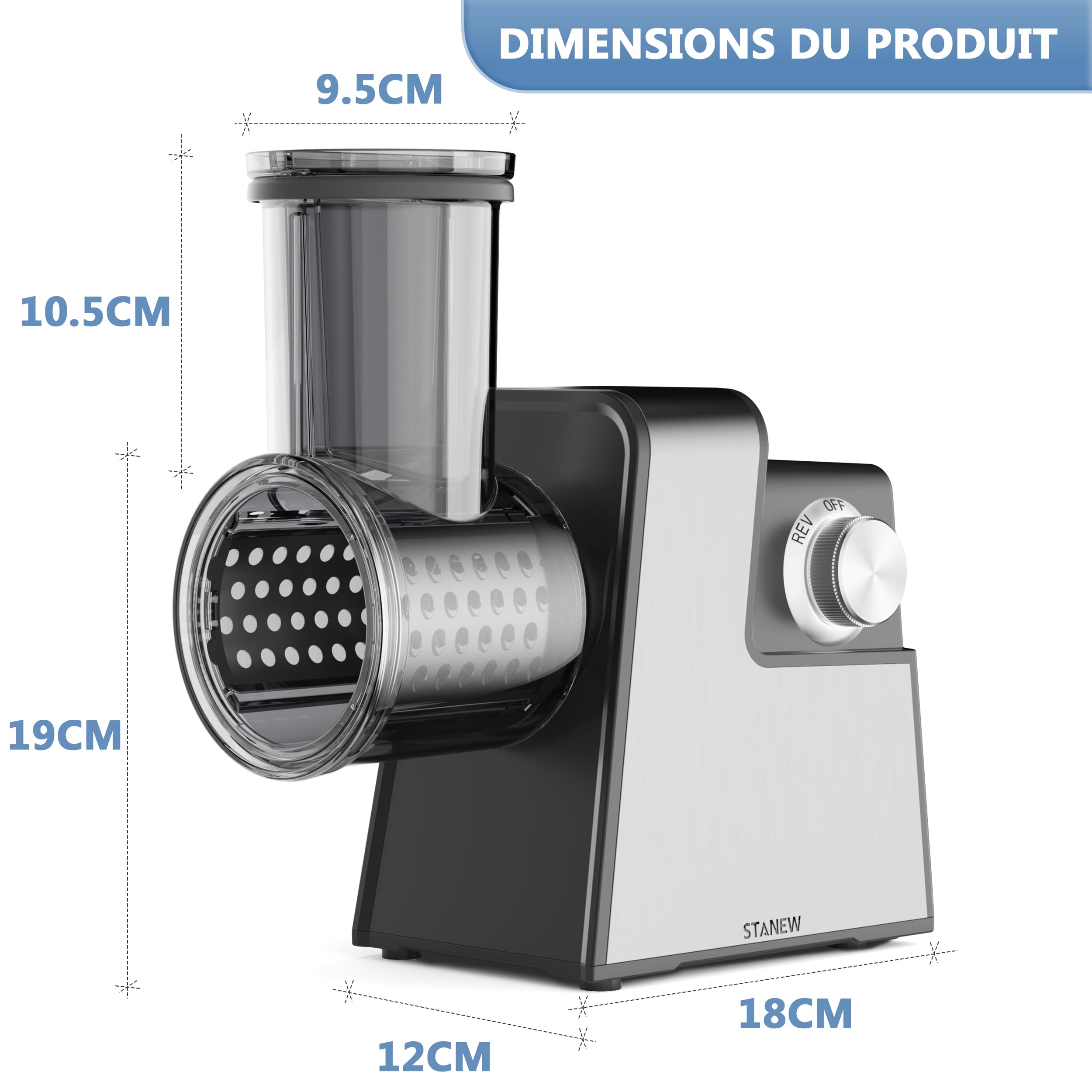 Hachoir à Viande Électrique 2500W STANEW Professionnel 5 Lames Inoxydables Multifonction Trancheuse Râpe Accessoires Complets Design Compact pour Préparations Maison