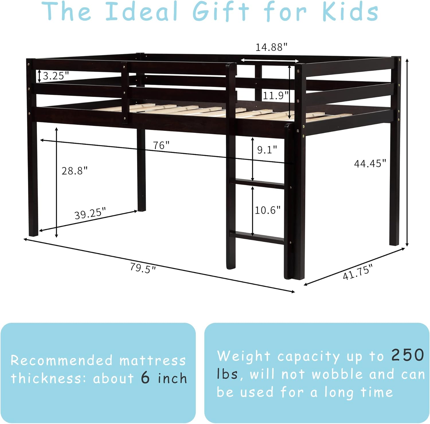 Tmosi Low Loft Bed Twin,Solid Wood Kids Twin Bed Kuwait Ubuy