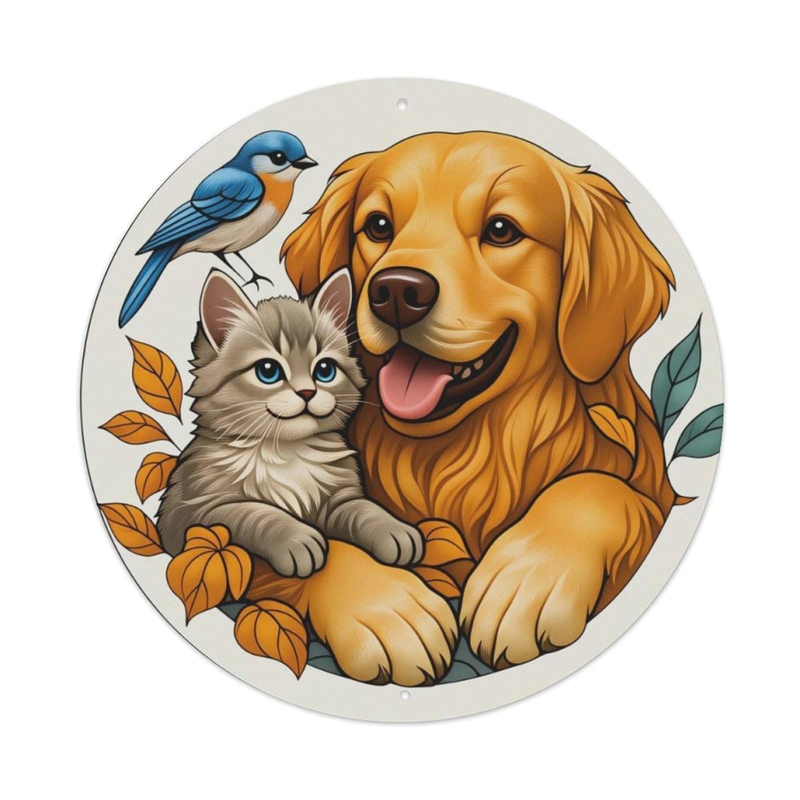 Ldfuieksufg Style Cartoon Dog Cat Bird Autumn Sign Vintage Aluminium Metal Sign, Retro Wall Decor For Home, Bar, Garage & Farmhouse 20X20cm