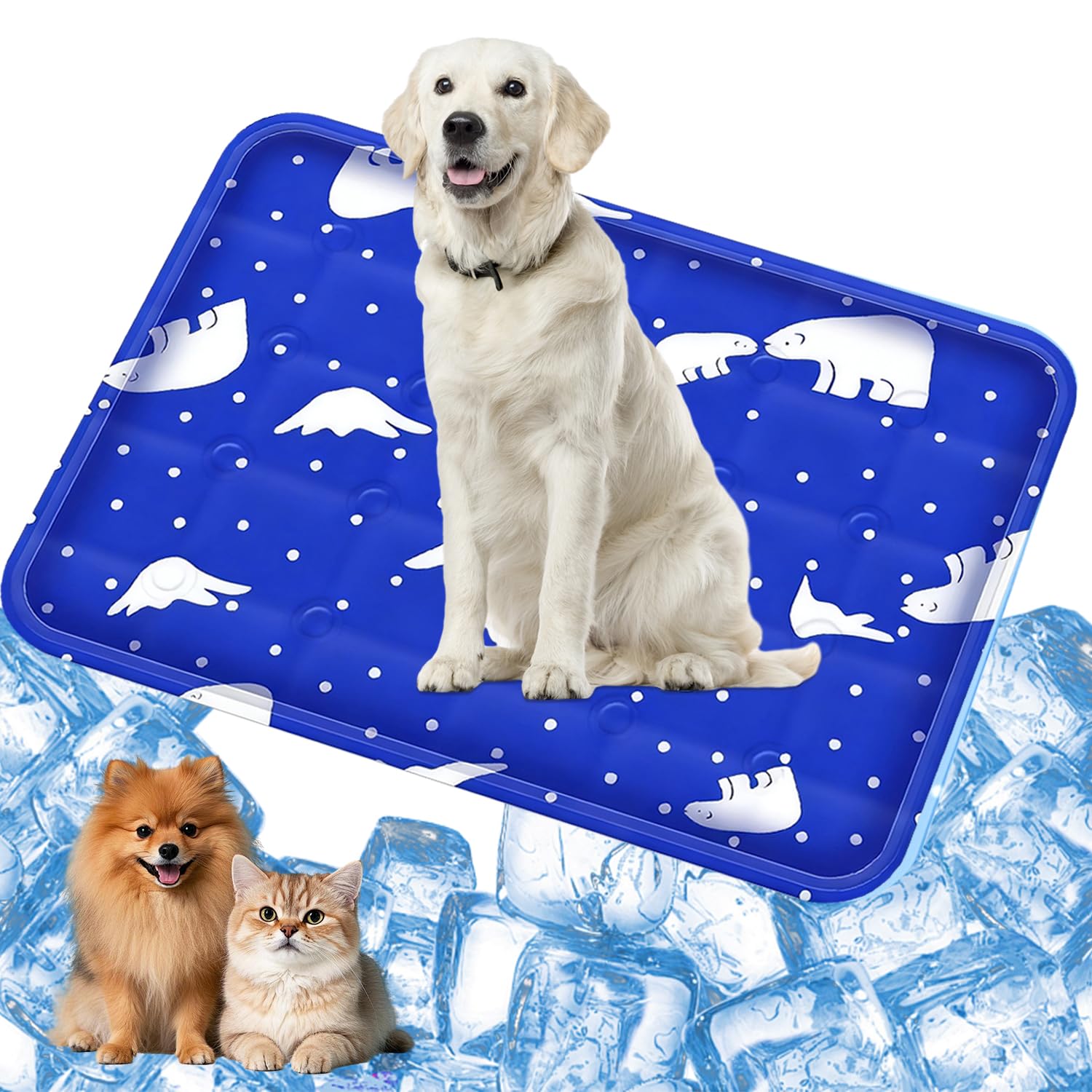 BUKLUKE Dog Cooling Pad, Summer Gel Mat Size 50 x 60 cm, Non-Toxic Gel Self Ice Pad for Beds and Cars, Puppy Cushion Blanket, Dark Blue