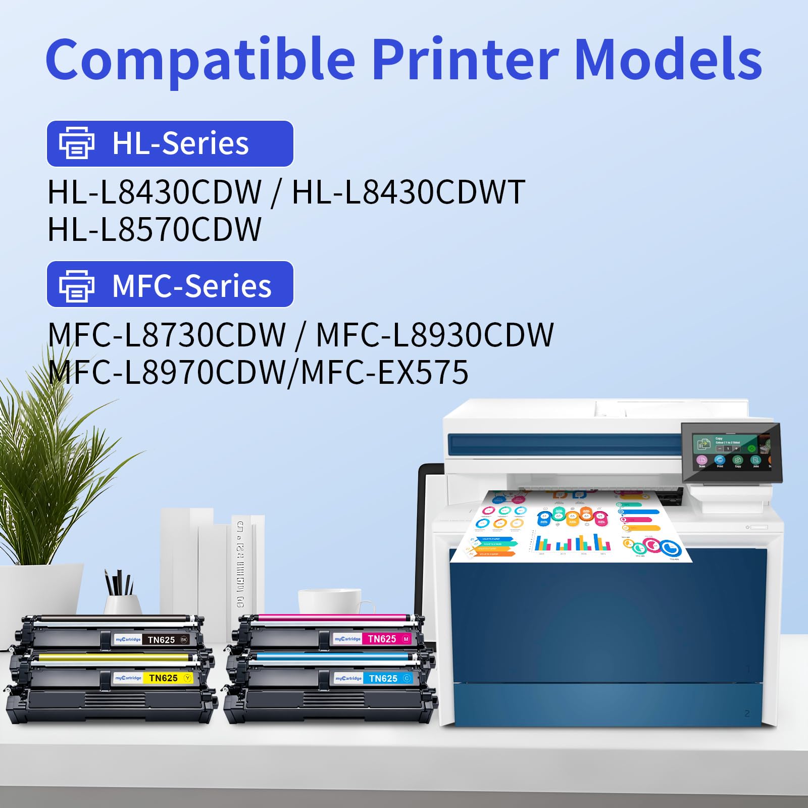 MYCARTRIDGE TN625 Compatibile con Brother TN625 TN625XL per Brother HL-L8430CDW Toner MFC-L8730CDW Toner per TN625 TN-625CMYK (confezione da 4 pezzi 3000/1800 pagine)