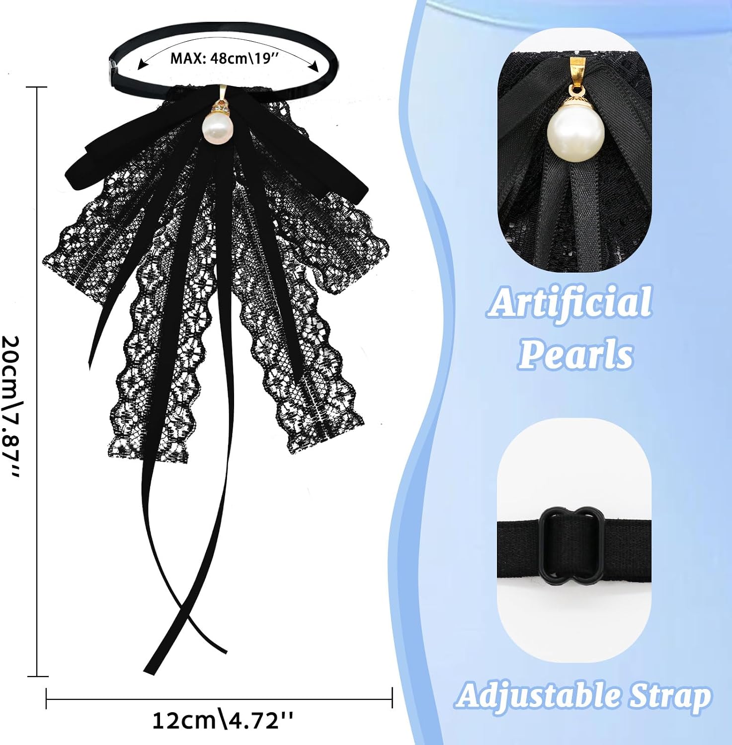 LJBFNN Womens Bow Tie, Black Ribbon Bow Tie for Women, Clip on Adjustable Rhinestone Bowtie for School Uniforms Wedding