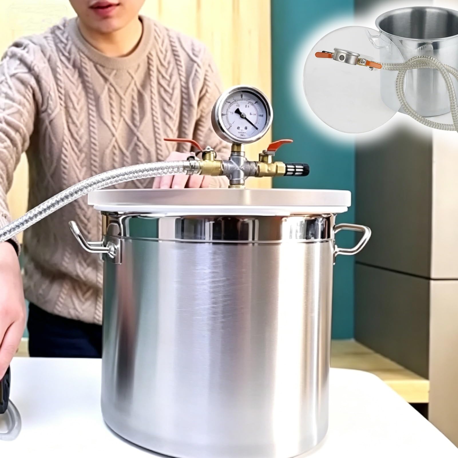 Oracra Epoxy Resin Vacuum Chamber Tank, 3/4.5 Gal Vacuum Defoamer Barrel for DIY Silicone Mold, Wood Stabilizing Bubble Remover Degassing with Hose(3 Gallon/12L)